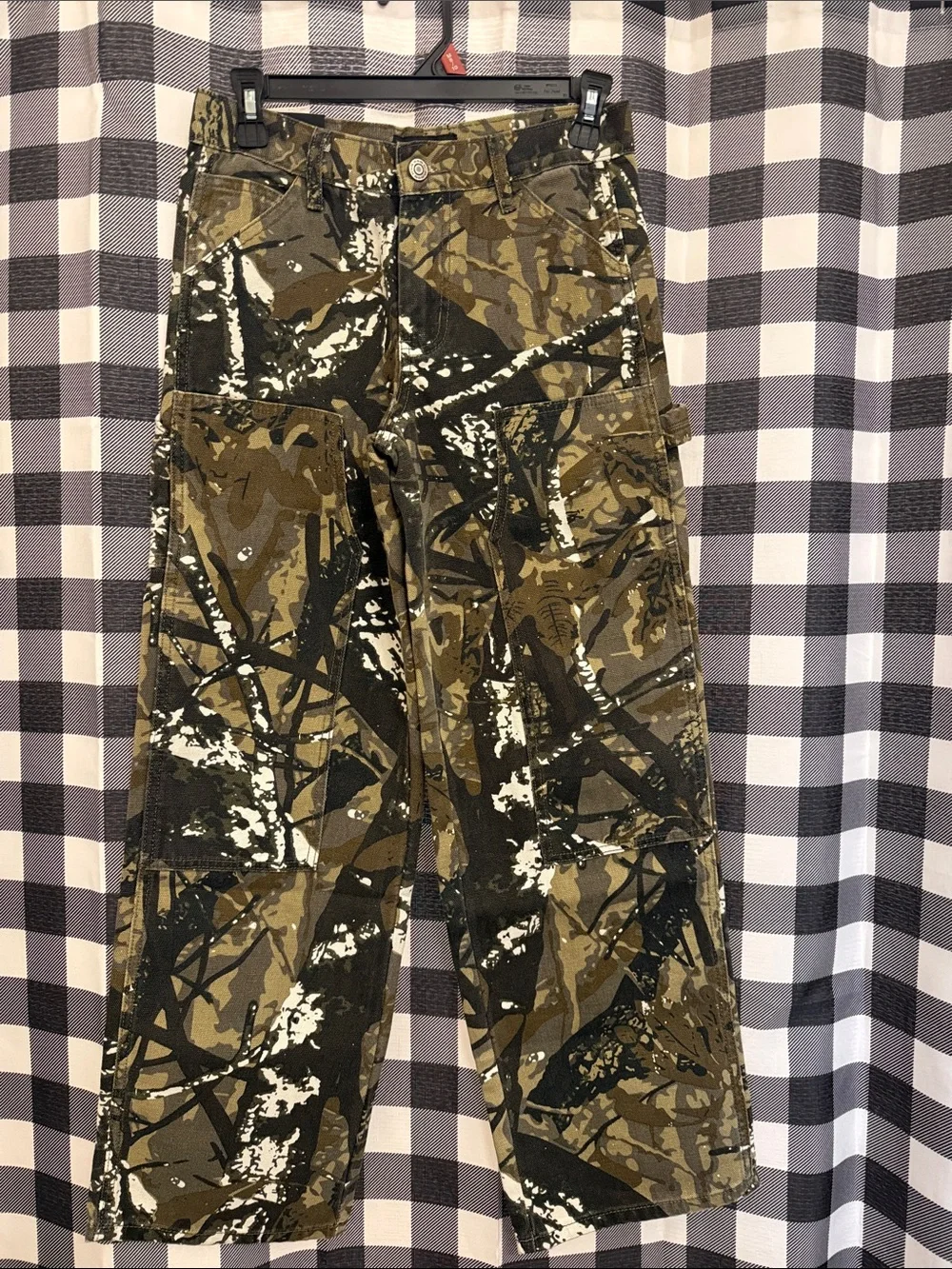 RSQ Boys' Camouflage Cargo Jeans in Olive, Black & White Splatter